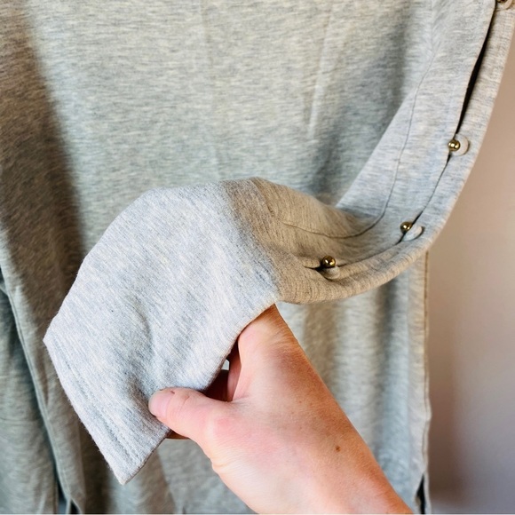 Soft Surroundings Fleece Lined Grey Tunic Sweater Gold Buttons - Picture 5 of 9